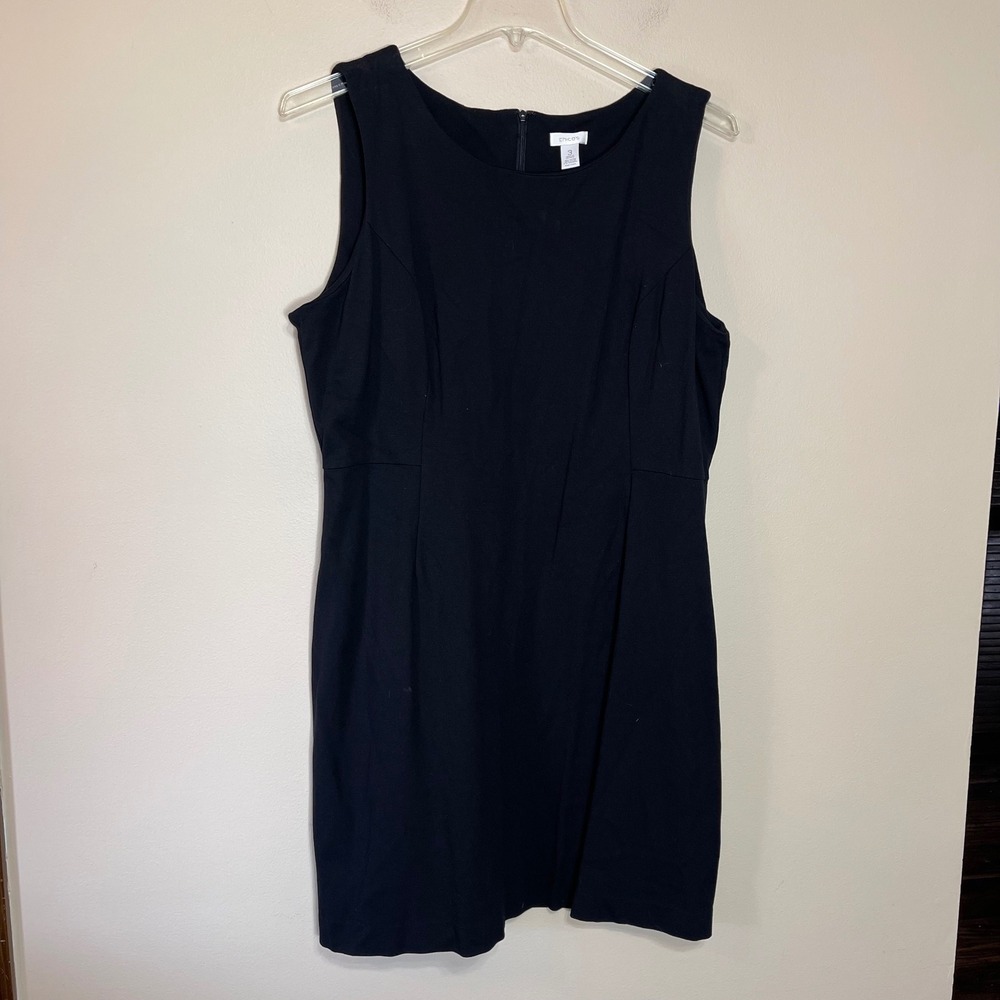 Chicos Black Sleeveless Sheath Dress Size 3 L Ponte Knit Round Neck Zip Back